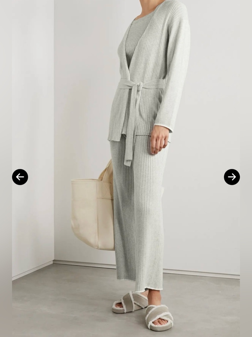✨🩵☁️SKIN cashmere Light Blue Ribbed flare pant/wrap cardigan set XS-never worn
